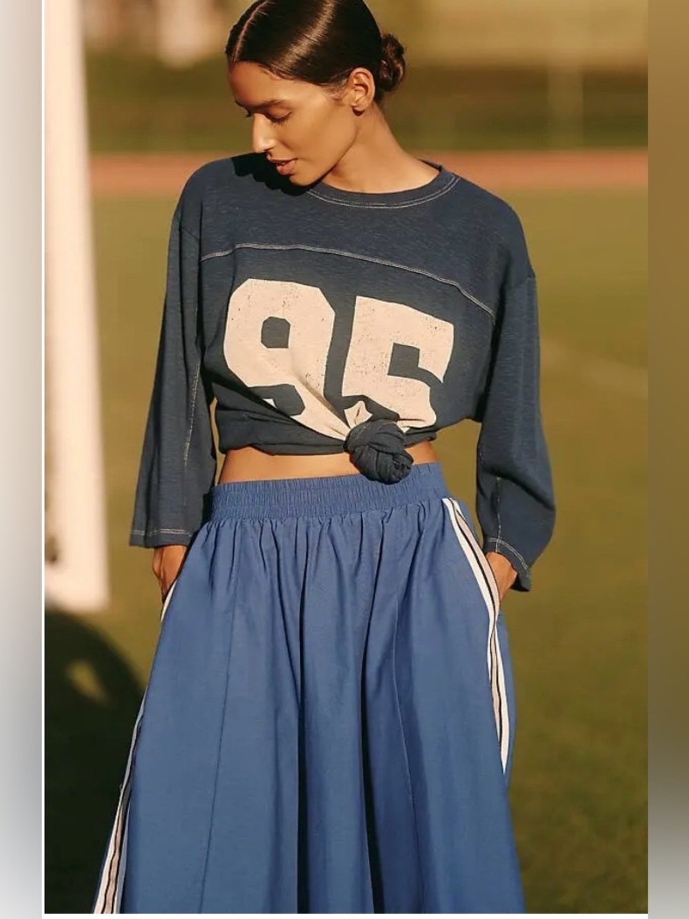 Daily Practice by Anthropologie Game Day Track Midi Skirt Blue Size XXS - Picture 2 of 9
